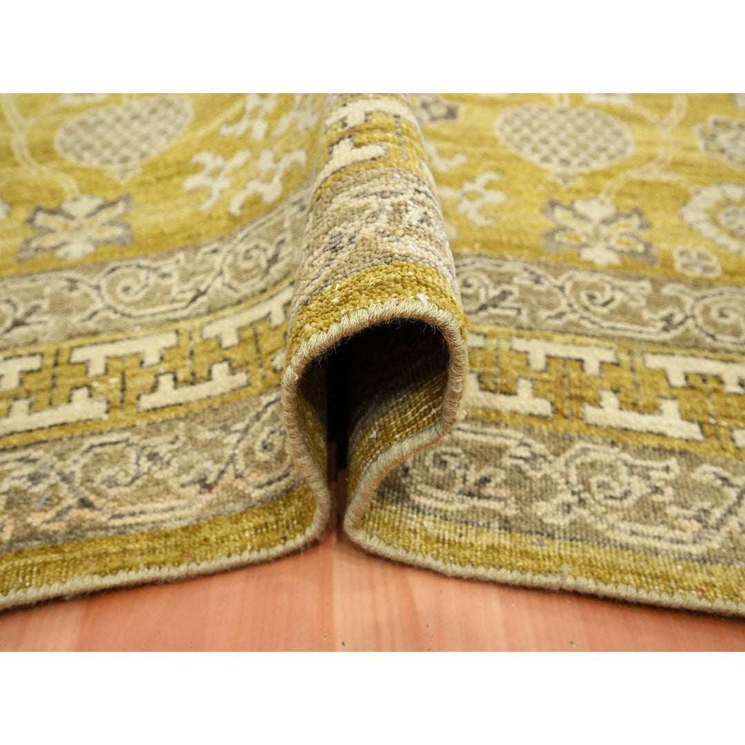 6'2" x 9'3" New Hand Knotted Green Wool Rectangle Oriental Rug - MOA10275573