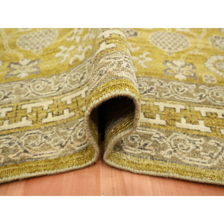 6'2" x 9'3" New Hand Knotted Green Wool Rectangle Oriental Rug - MOA10275573