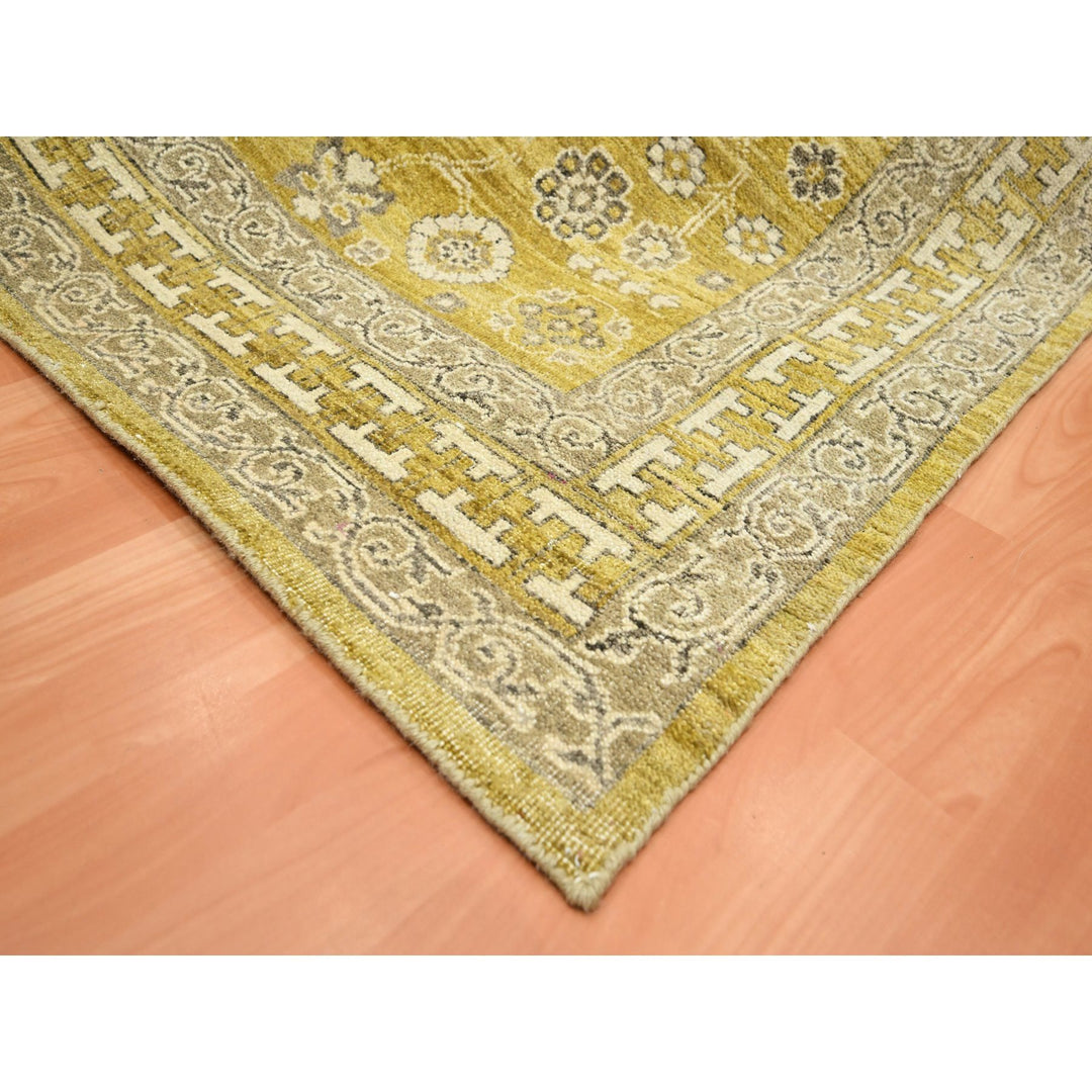 6'2" x 9'3" New Hand Knotted Green Wool Rectangle Oriental Rug - MOA10275573