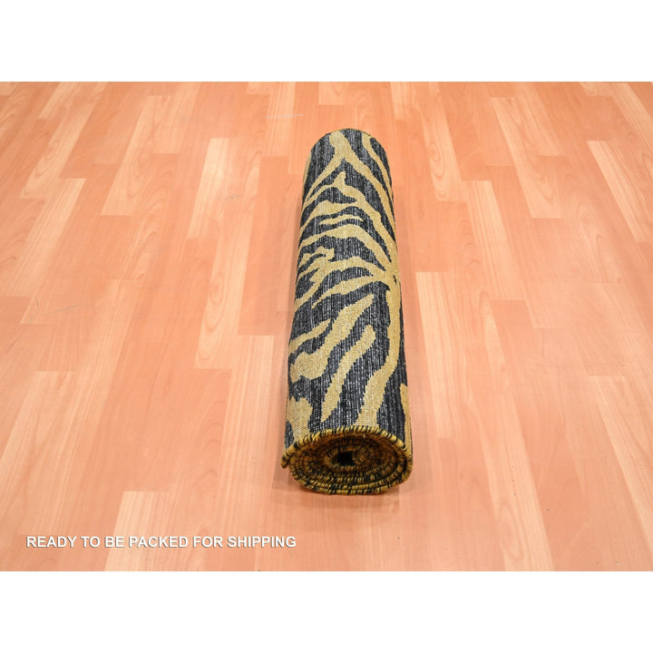 2'6" x 12'0" New Hand Knotted Black Wool Runner Oriental Rug - MOA10275574