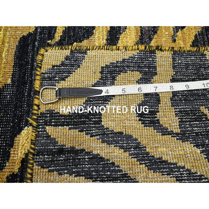 2'6" x 12'0" New Hand Knotted Black Wool Runner Oriental Rug - MOA10275574