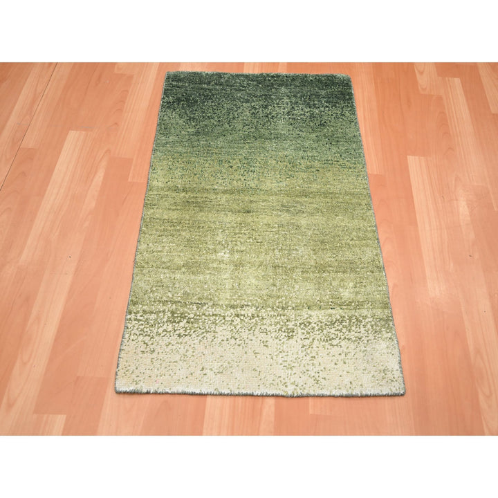 2'0" x 3'0" New Hand Knotted Green Wool Rectangle Oriental Rug - MOA10275575