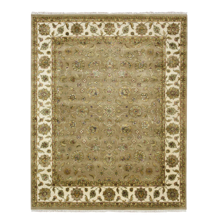 7'10" x 9'10" New Hand Knotted Brown Wool & Silk Rectangle Oriental Rug - MOA10275579