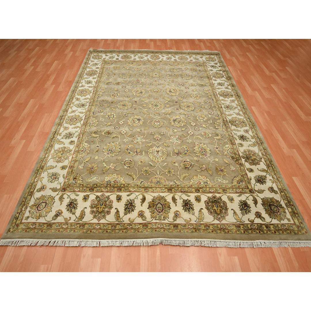 7'10" x 9'10" New Hand Knotted Brown Wool & Silk Rectangle Oriental Rug - MOA10275579