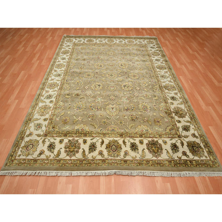 7'10" x 9'10" New Hand Knotted Brown Wool & Silk Rectangle Oriental Rug - MOA10275579