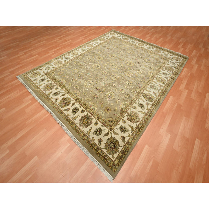 7'10" x 9'10" New Hand Knotted Brown Wool & Silk Rectangle Oriental Rug - MOA10275579