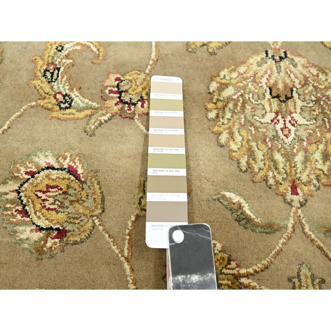 7'10" x 9'10" New Hand Knotted Brown Wool & Silk Rectangle Oriental Rug - MOA10275579
