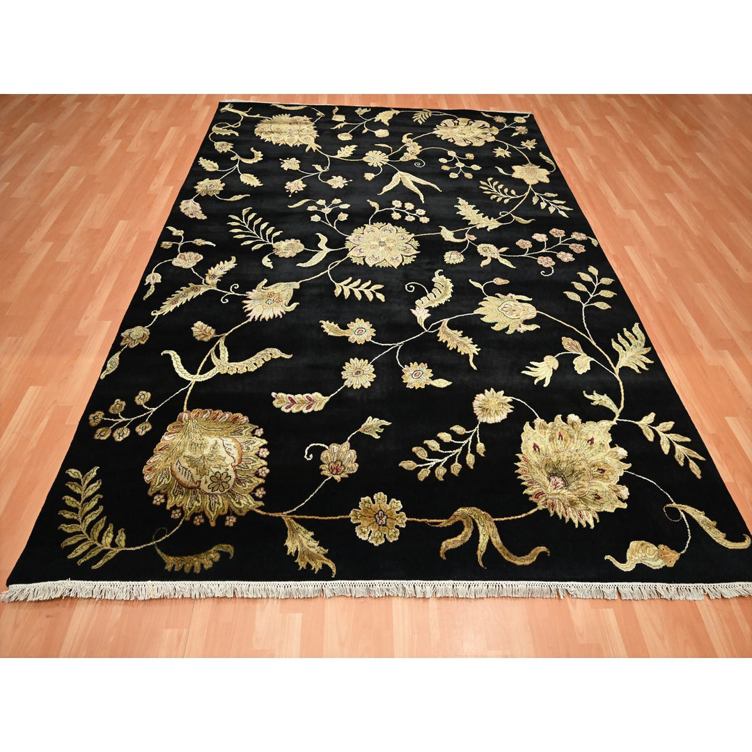 8'2" x 9'11" New Hand Knotted Black Wool & Silk Rectangle Oriental Rug - MOA10275580