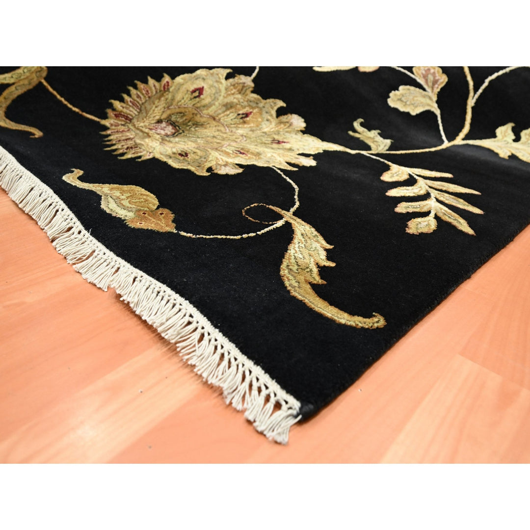 8'2" x 9'11" New Hand Knotted Black Wool & Silk Rectangle Oriental Rug - MOA10275580
