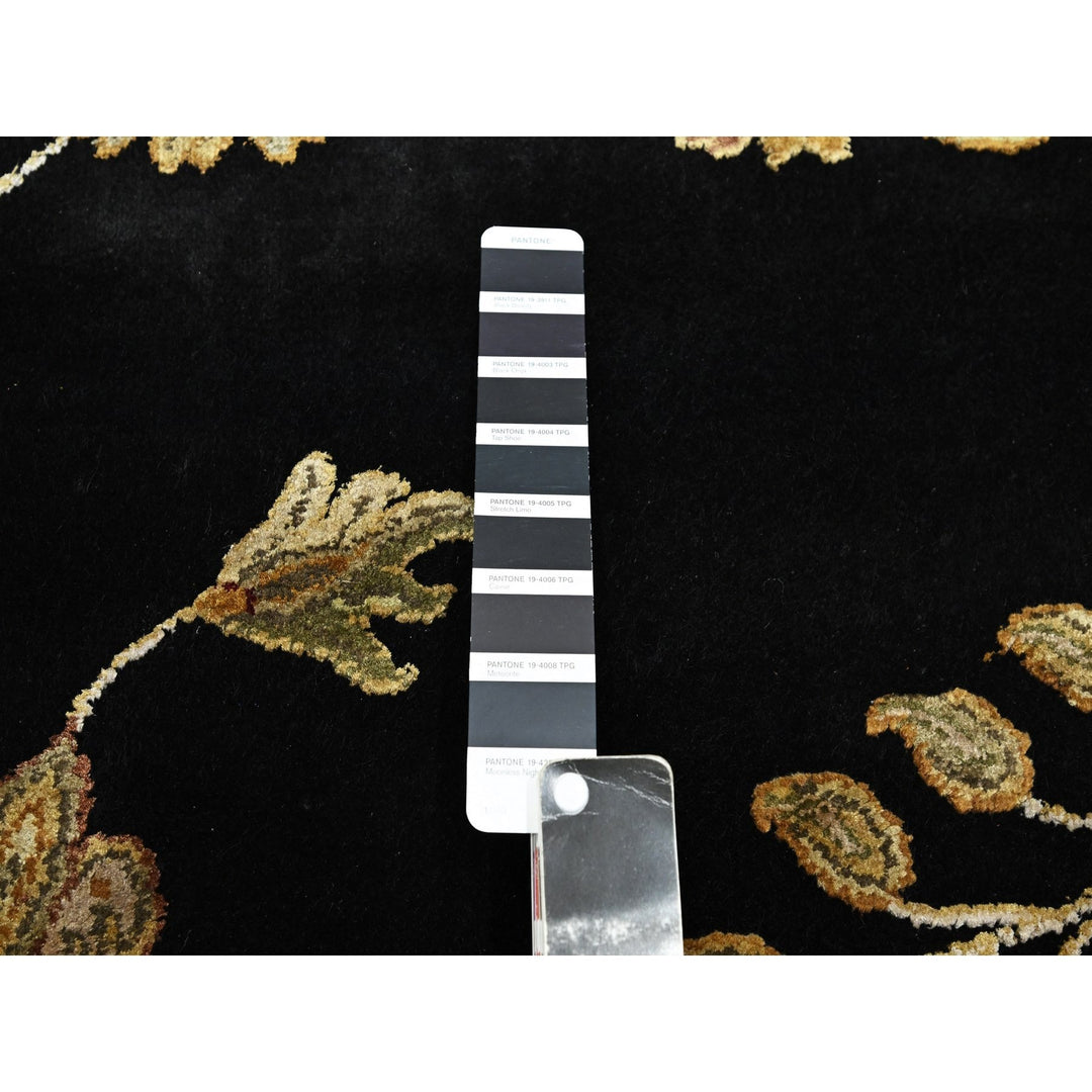 8'2" x 9'11" New Hand Knotted Black Wool & Silk Rectangle Oriental Rug - MOA10275580