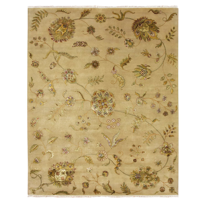 8'0" x 9'11" New Hand Knotted Brown Wool & Silk Rectangle Oriental Rug - MOA10275581