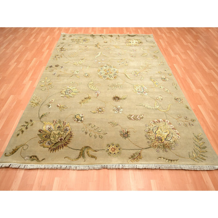 8'0" x 9'11" New Hand Knotted Brown Wool & Silk Rectangle Oriental Rug - MOA10275581