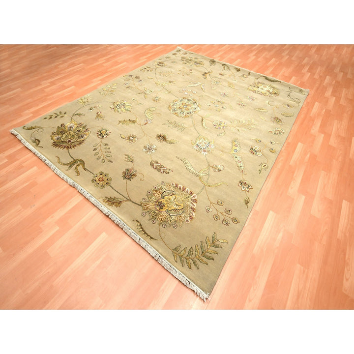8'0" x 9'11" New Hand Knotted Brown Wool & Silk Rectangle Oriental Rug - MOA10275581