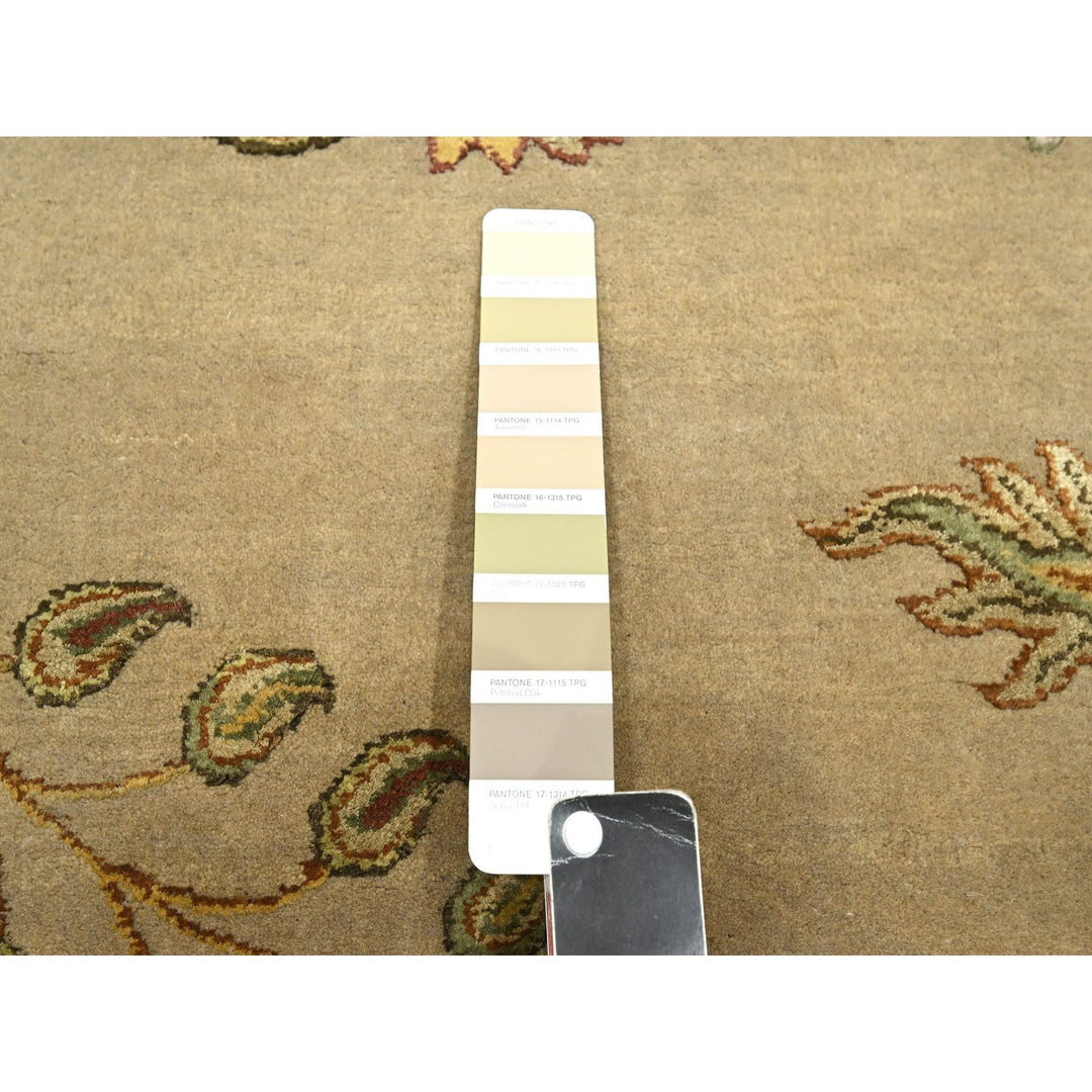 8'0" x 9'11" New Hand Knotted Brown Wool & Silk Rectangle Oriental Rug - MOA10275581