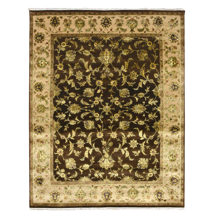 7'10" x 9'11" New Hand Knotted Brown Wool & Silk Rectangle Oriental Rug - MOA10275582