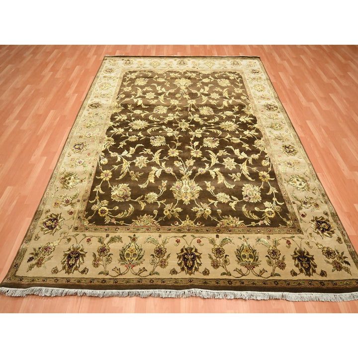 7'10" x 9'11" New Hand Knotted Brown Wool & Silk Rectangle Oriental Rug - MOA10275582