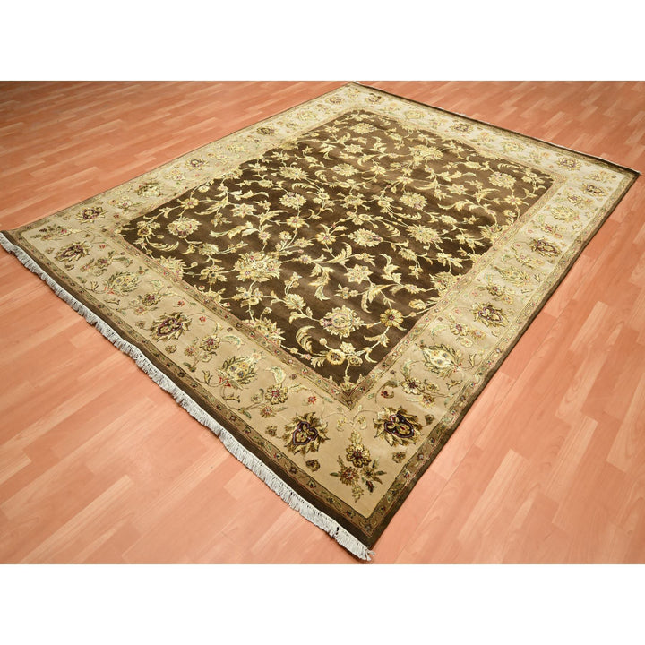 7'10" x 9'11" New Hand Knotted Brown Wool & Silk Rectangle Oriental Rug - MOA10275582
