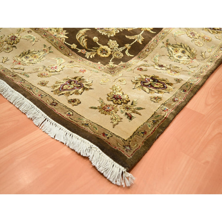 7'10" x 9'11" New Hand Knotted Brown Wool & Silk Rectangle Oriental Rug - MOA10275582