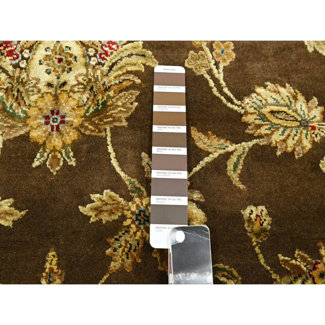 7'10" x 9'11" New Hand Knotted Brown Wool & Silk Rectangle Oriental Rug - MOA10275582