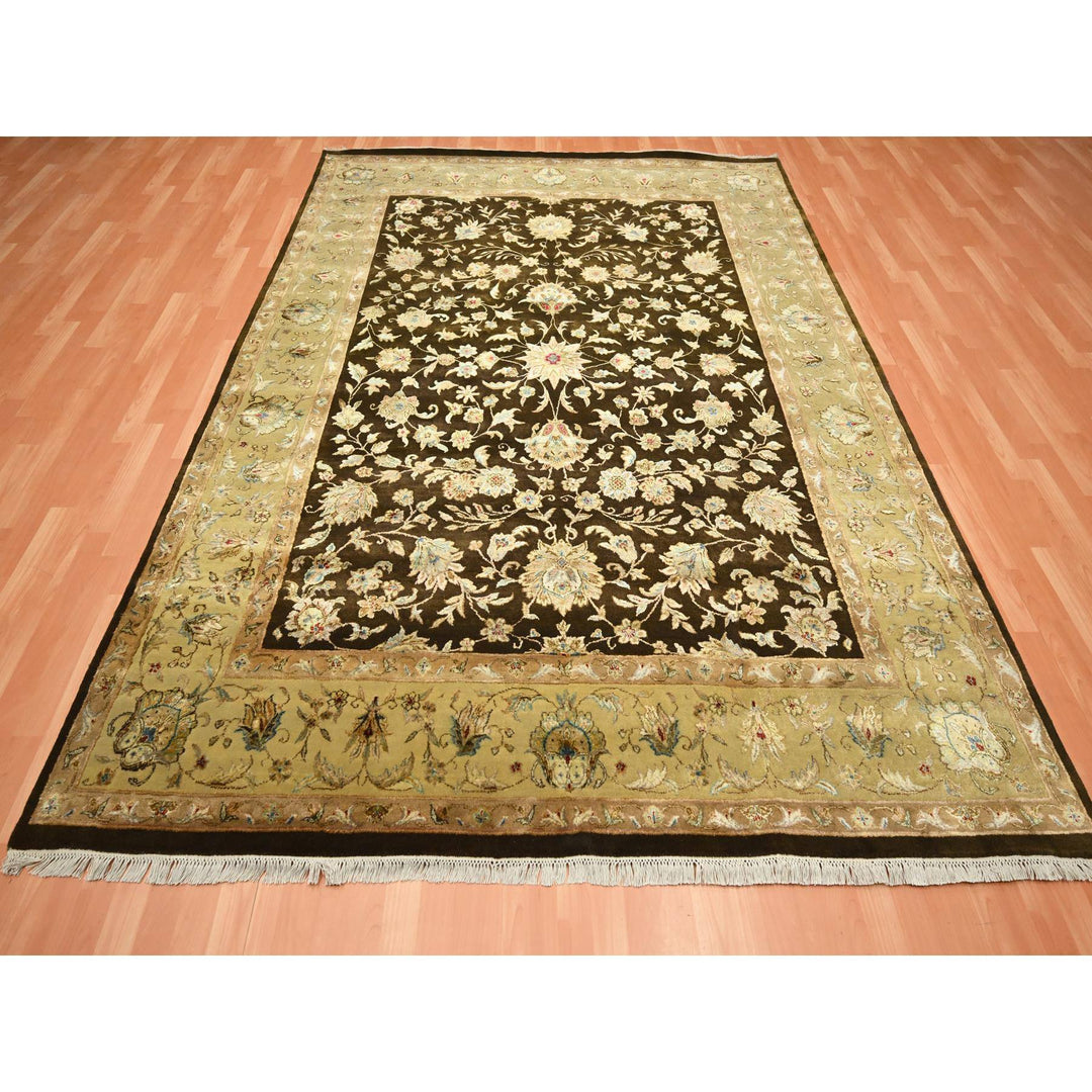 7'10" x 10'0" New Hand Knotted Brown Wool & Silk Rectangle Oriental Rug - MOA10275583
