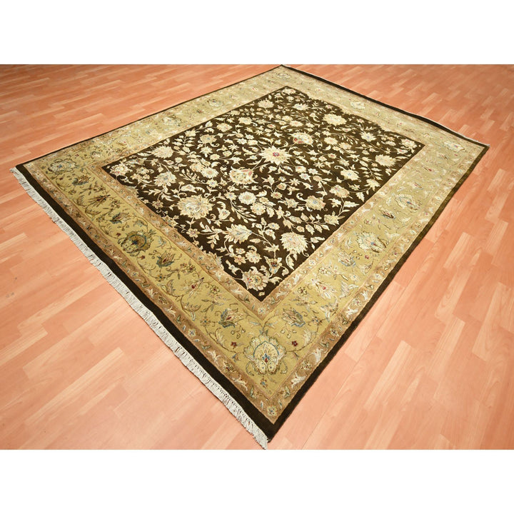 7'10" x 10'0" New Hand Knotted Brown Wool & Silk Rectangle Oriental Rug - MOA10275583