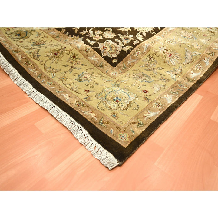 7'10" x 10'0" New Hand Knotted Brown Wool & Silk Rectangle Oriental Rug - MOA10275583