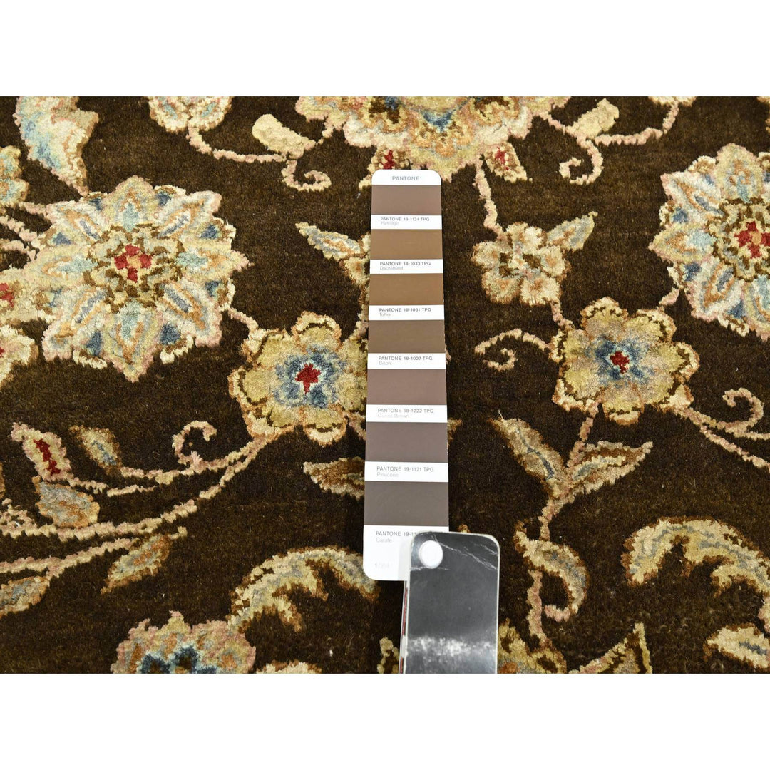 7'10" x 10'0" New Hand Knotted Brown Wool & Silk Rectangle Oriental Rug - MOA10275583