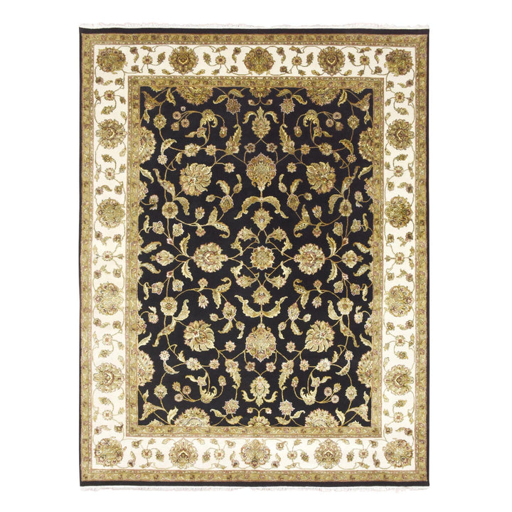 7'10" x 10'4" New Hand Knotted Black Wool & Silk Rectangle Oriental Rug - MOA10275584