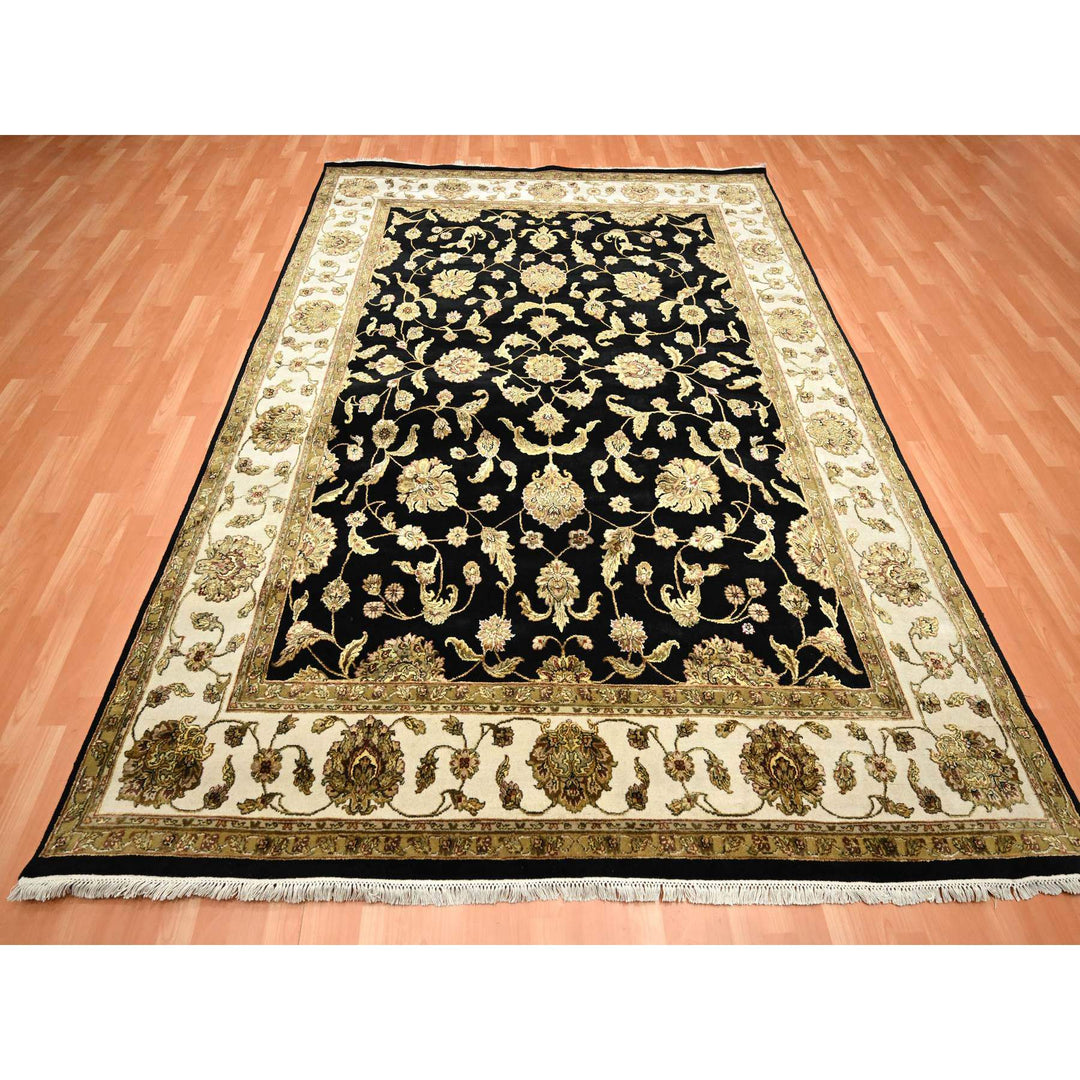 7'10" x 10'4" New Hand Knotted Black Wool & Silk Rectangle Oriental Rug - MOA10275584