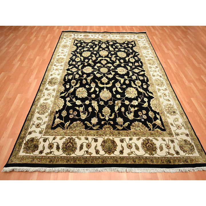 7'10" x 10'4" New Hand Knotted Black Wool & Silk Rectangle Oriental Rug - MOA10275584
