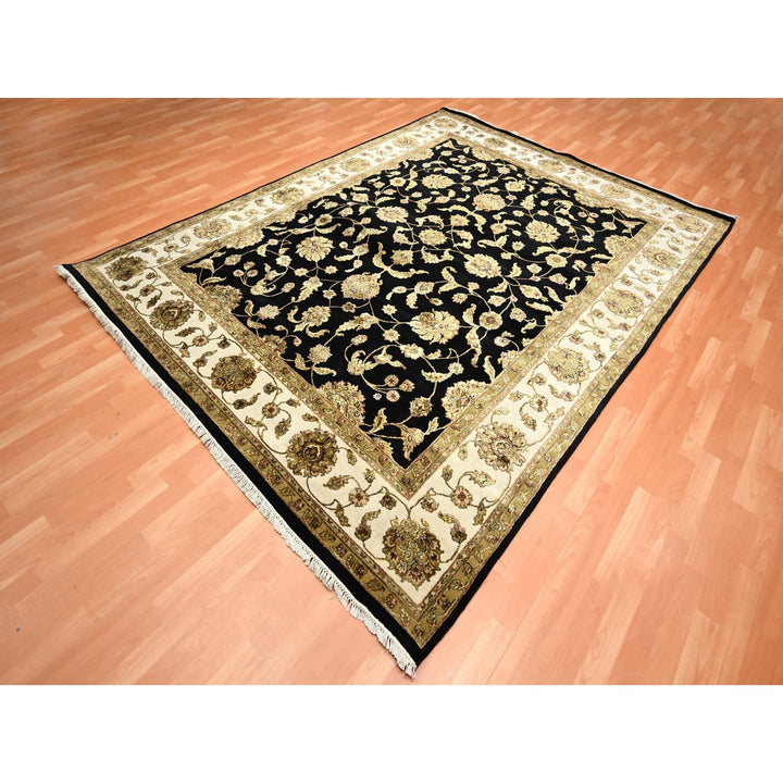 7'10" x 10'4" New Hand Knotted Black Wool & Silk Rectangle Oriental Rug - MOA10275584