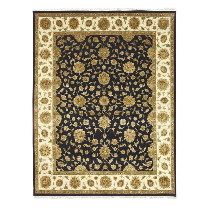 7'9" x 9'11" New Hand Knotted Black Wool & Silk Rectangle Oriental Rug - MOA10275585