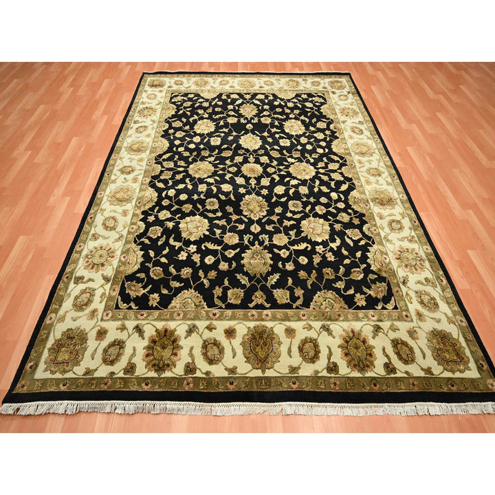 7'9" x 9'11" New Hand Knotted Black Wool & Silk Rectangle Oriental Rug - MOA10275585