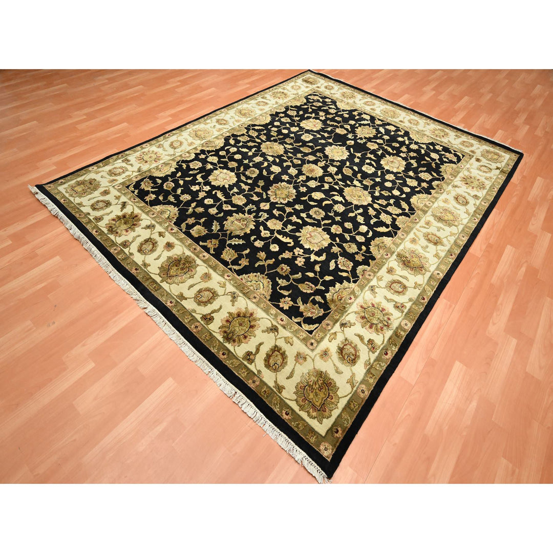 7'9" x 9'11" New Hand Knotted Black Wool & Silk Rectangle Oriental Rug - MOA10275585