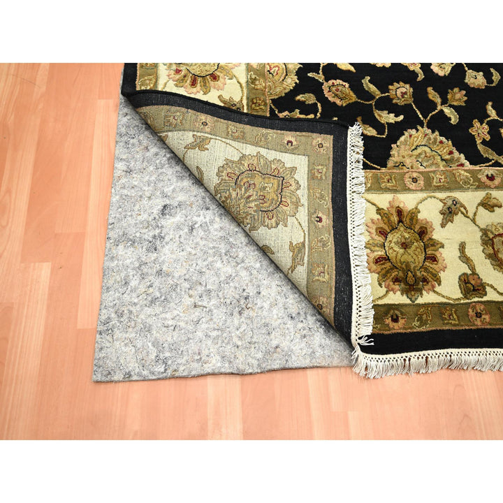 7'9" x 9'11" New Hand Knotted Black Wool & Silk Rectangle Oriental Rug - MOA10275585