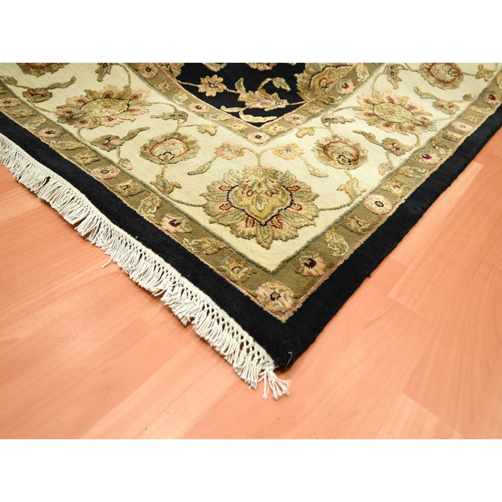 7'9" x 9'11" New Hand Knotted Black Wool & Silk Rectangle Oriental Rug - MOA10275585