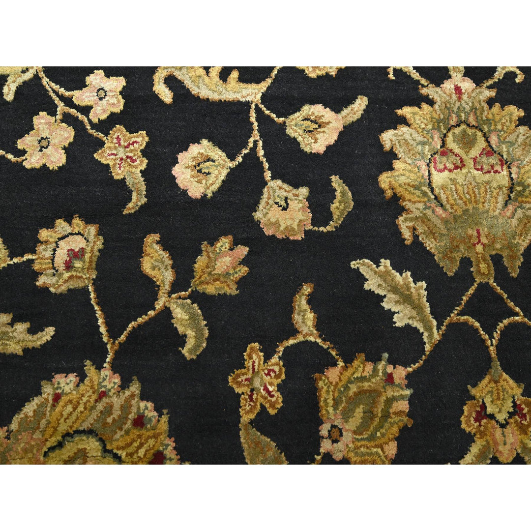 7'9" x 9'11" New Hand Knotted Black Wool & Silk Rectangle Oriental Rug - MOA10275585