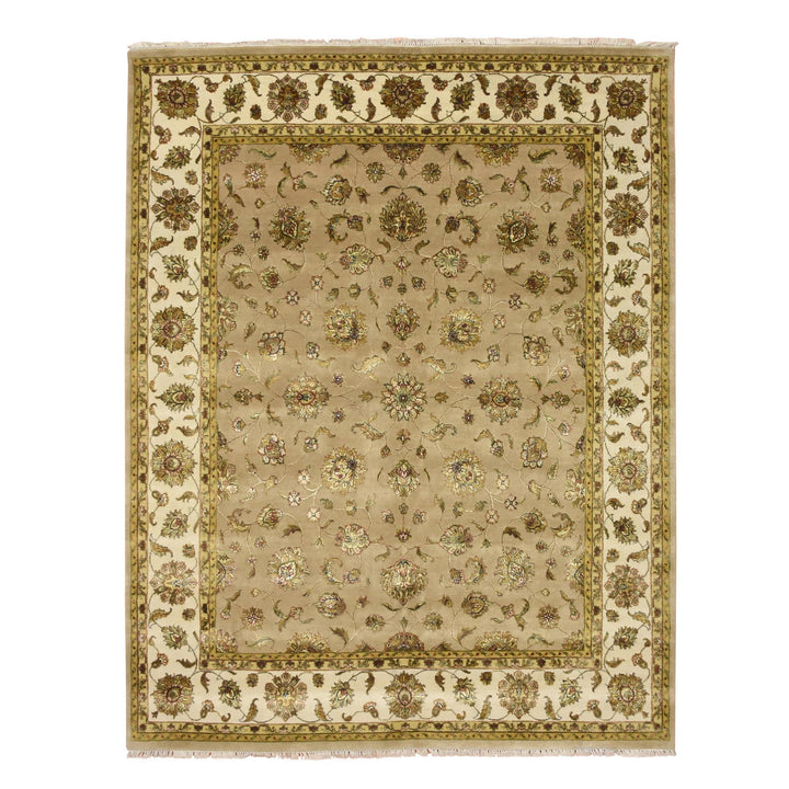 7'8" x 9'10" New Hand Knotted Brown Wool & Silk Rectangle Oriental Rug - MOA10275586