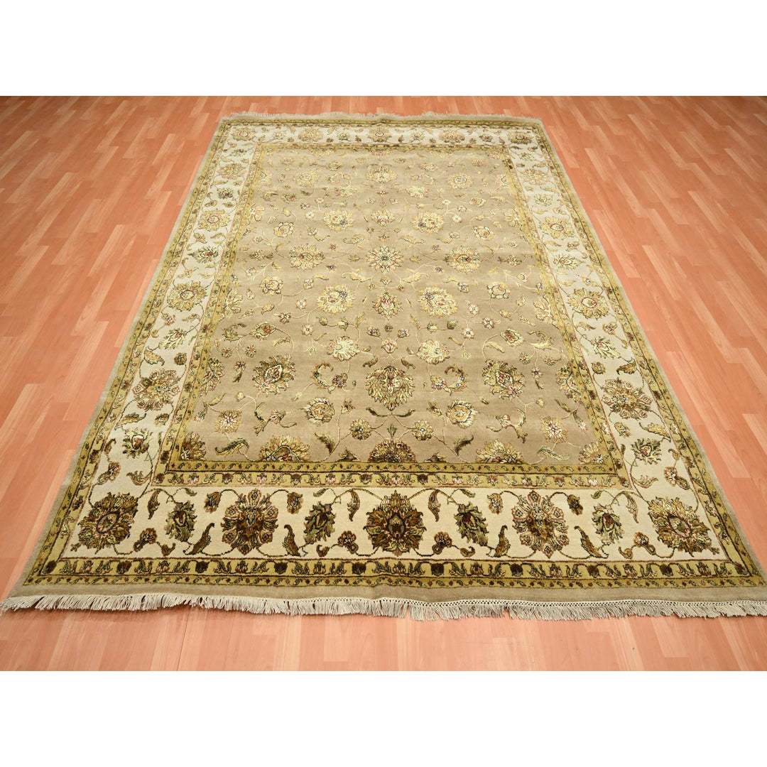 7'8" x 9'10" New Hand Knotted Brown Wool & Silk Rectangle Oriental Rug - MOA10275586