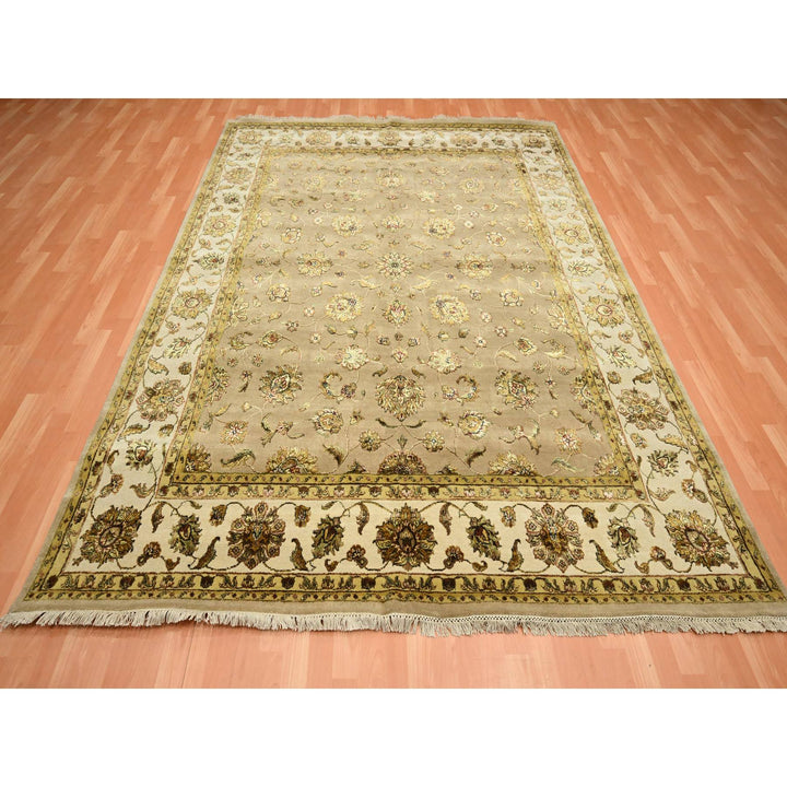 7'8" x 9'10" New Hand Knotted Brown Wool & Silk Rectangle Oriental Rug - MOA10275586