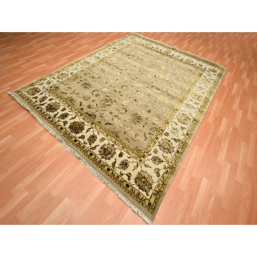 7'8" x 9'10" New Hand Knotted Brown Wool & Silk Rectangle Oriental Rug - MOA10275586