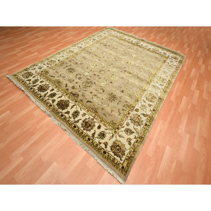 7'8" x 9'10" New Hand Knotted Brown Wool & Silk Rectangle Oriental Rug - MOA10275586