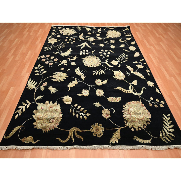 8'0" x 9'11" New Hand Knotted Black Wool & Silk Rectangle Oriental Rug - MOA10275587