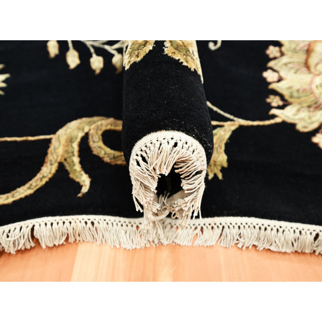 8'0" x 9'11" New Hand Knotted Black Wool & Silk Rectangle Oriental Rug - MOA10275587