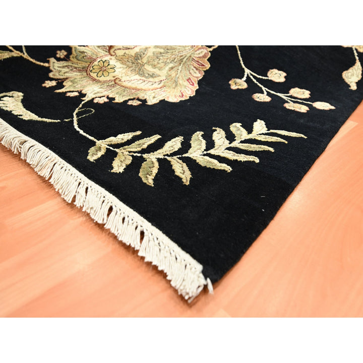8'0" x 9'11" New Hand Knotted Black Wool & Silk Rectangle Oriental Rug - MOA10275587