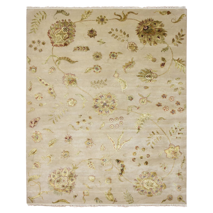 7'11" x 9'9" New Hand Knotted Ivory Wool & Silk Rectangle Oriental Rug - MOA10275588