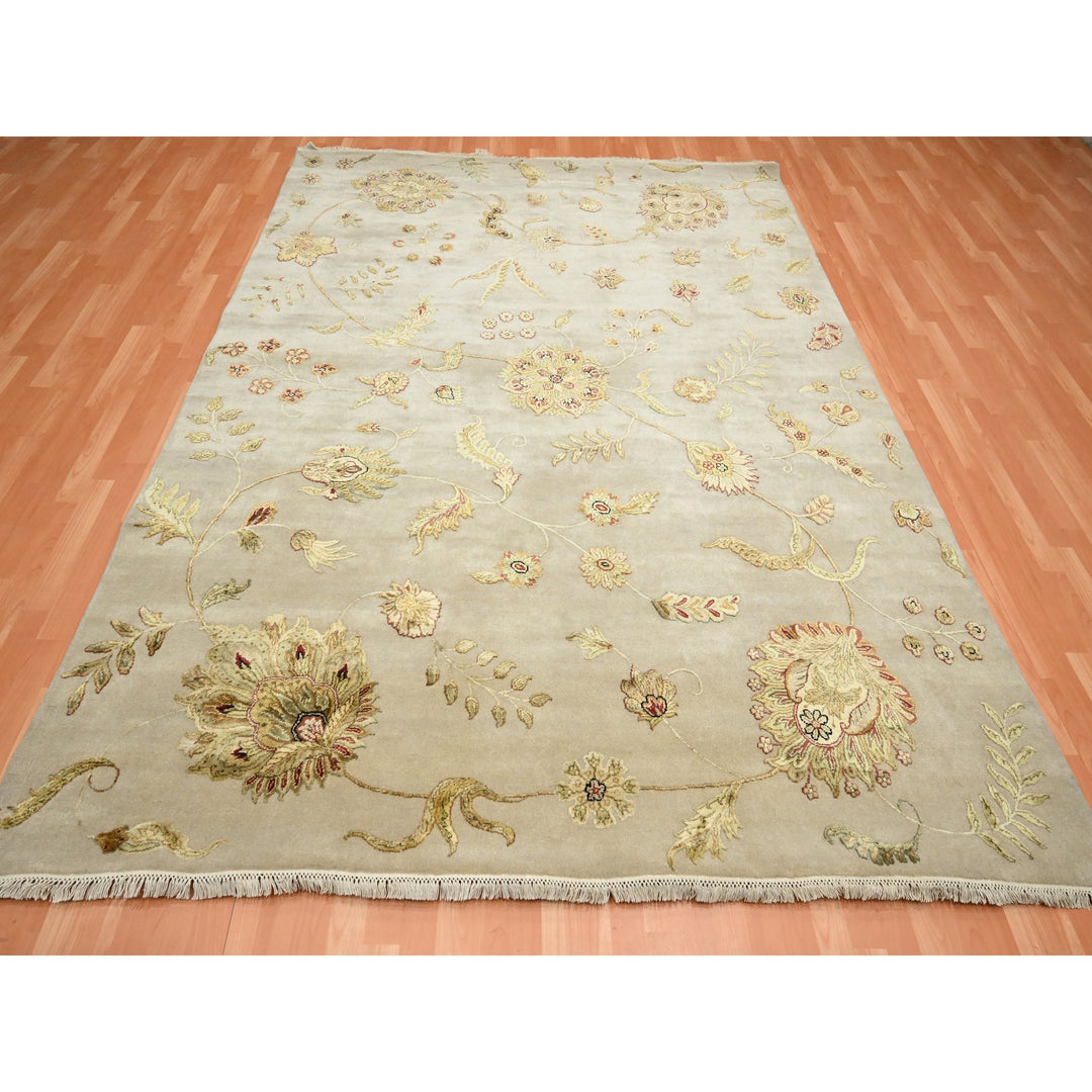 7'11" x 9'9" New Hand Knotted Ivory Wool & Silk Rectangle Oriental Rug - MOA10275588