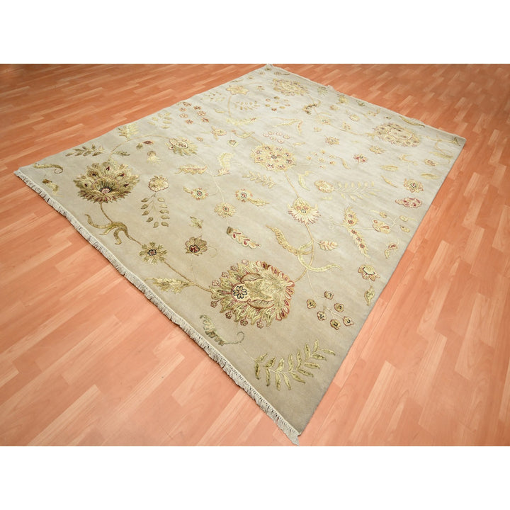7'11" x 9'9" New Hand Knotted Ivory Wool & Silk Rectangle Oriental Rug - MOA10275588