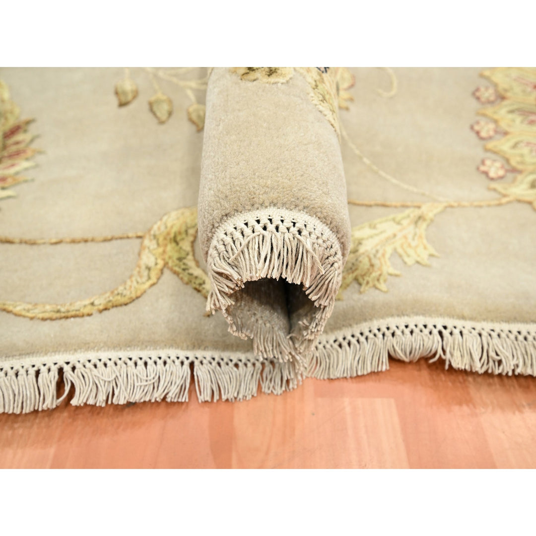 7'11" x 9'9" New Hand Knotted Ivory Wool & Silk Rectangle Oriental Rug - MOA10275588