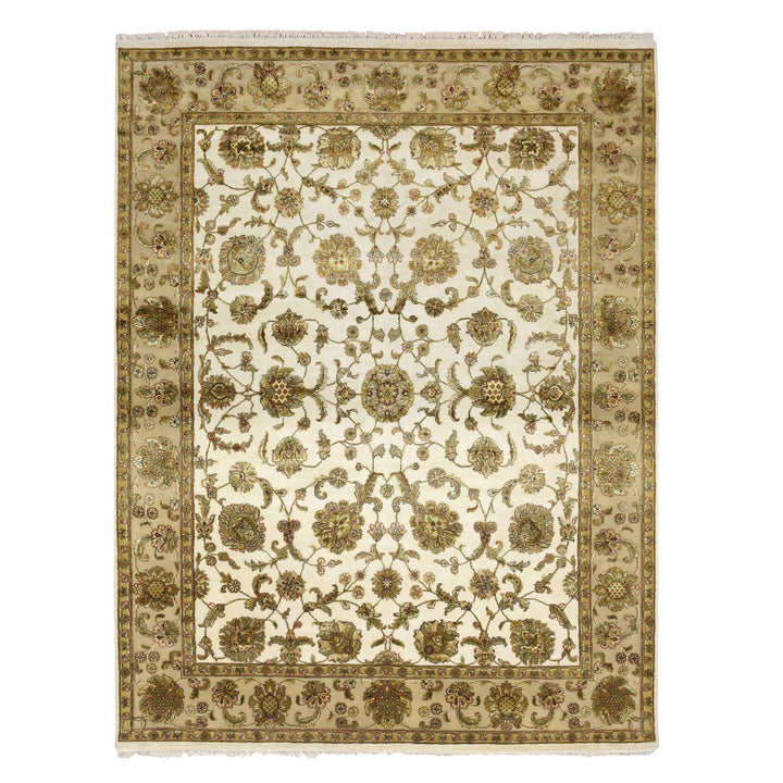 7'8" x 10'0" New Hand Knotted Ivory Wool & Silk Rectangle Oriental Rug - MOA10275589
